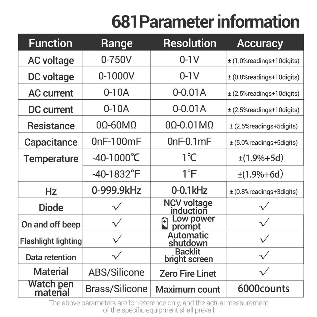 ANENG 681 682 683 6000 Counts Digital Multimeter Smart Anti-burn Rechargeable Meter NCV Tester 5-inch LCD Backlit Flashlight