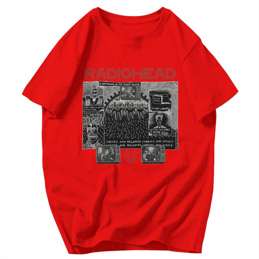 Men T Shirt Everything In Its Right Place Rock Radio Head Band Vintage Summer Y2K Graphic Oneck Unisex Clothing T Shirts