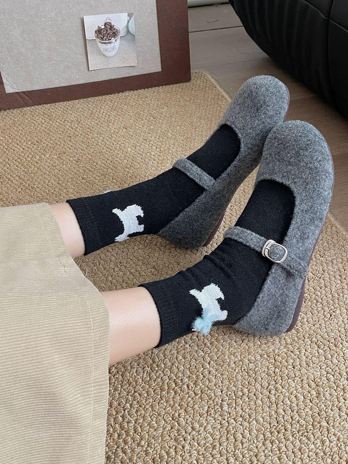 Socks Gray-Blue Series Korean Xiaohongshu Warm Thickened Wool Socks Medium Tube Socks Socks Stacking Socks чёрный