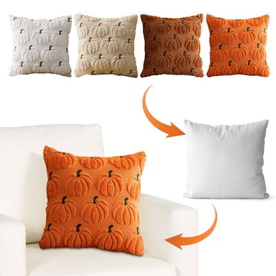 Pumpkin Soft Faux Fur Pillow Covers Embroidery Fluffy Plush Accent Pillow Cases Plush Pillow Case Halloween Farmhouse Home Decor