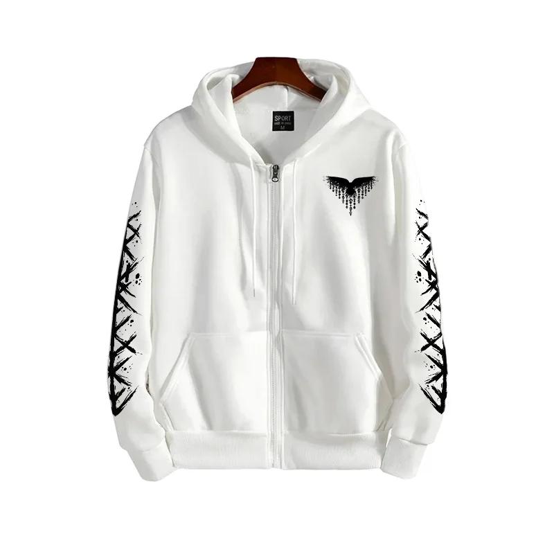 Starověké vikingské kabáty se vzorem havrana 2025 Nová móda Pánské mikiny na zip s kapucí Dlouhý rukáv Ležérní Zimní Podzimní Mikina Svrchní oděv Pánský