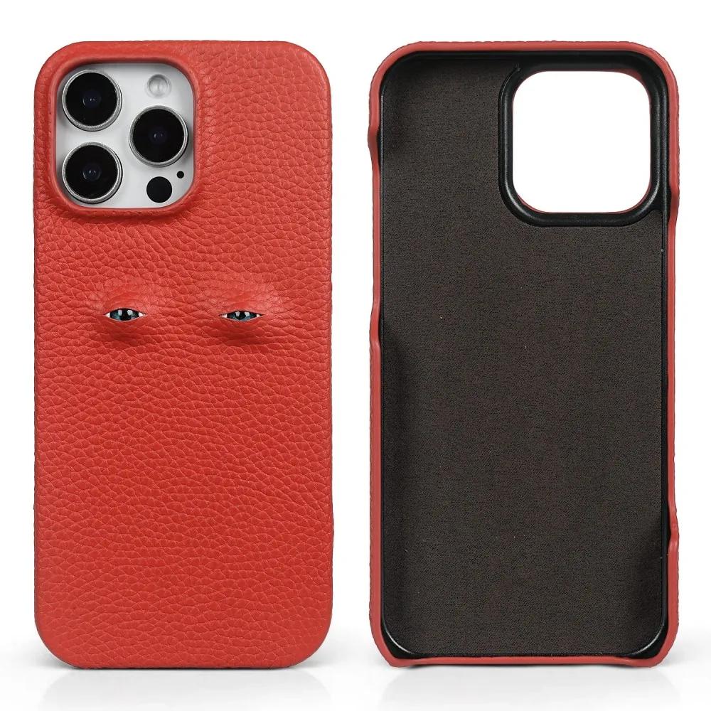 Unique Eye Design Genuine Leather Case for Iphone 16 Pro Max 18Pro 17 14 13 12 Phone Shell Personal Back Protective Coque Capa