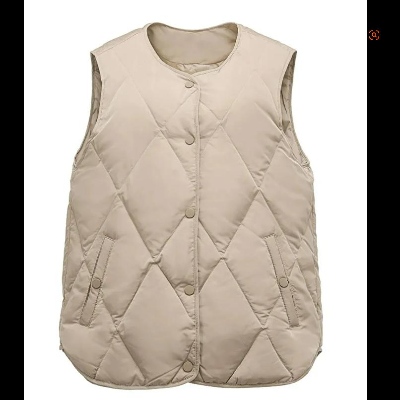 Gilet da donna leggero e caldo in cotone per primavera e autunno, girocollo, gilet senza colletto, gilet a rombi