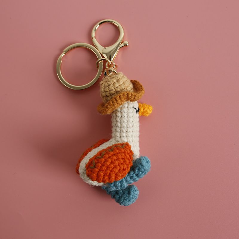 Cute Glasses Chick Crochet Keychains Knitting Cartoon Chick Doll Keyrings For Bag Pendant Knitted Funny Duck Keyrings Wholesale