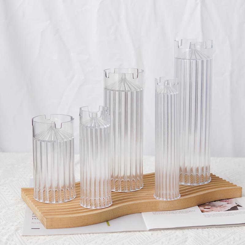 15-26cm Striped Cylindrical Candle Mold Hand Taper Column Candle Making Tool Acrylic Plastic Molds Kit Family Dinner Candle