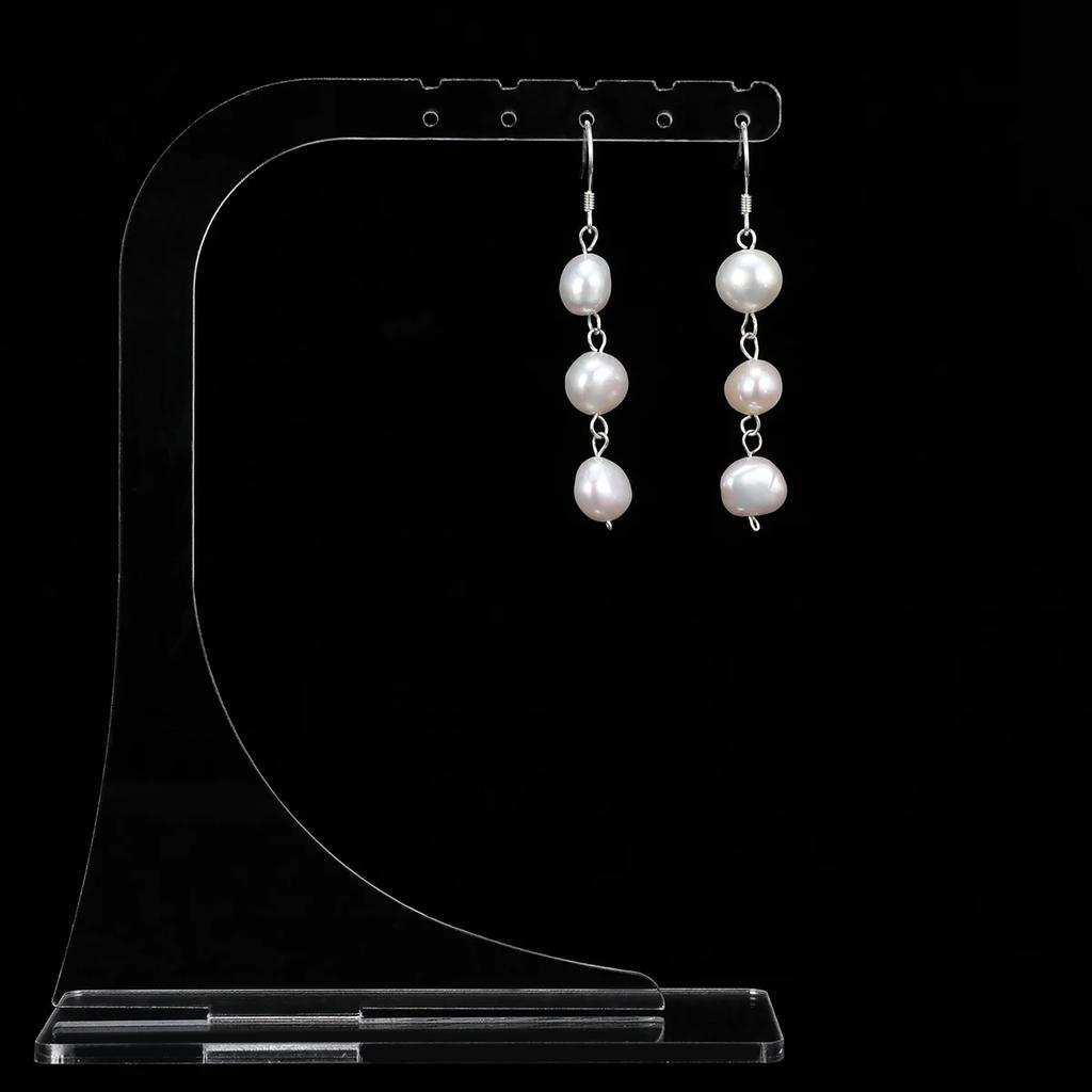 HENGSHENG Tassel Style 8-9mm Baroque White Freshwater Pearl Ear Hook 925 Sterling Silver Earrings for Women Girls Jewelry Gift