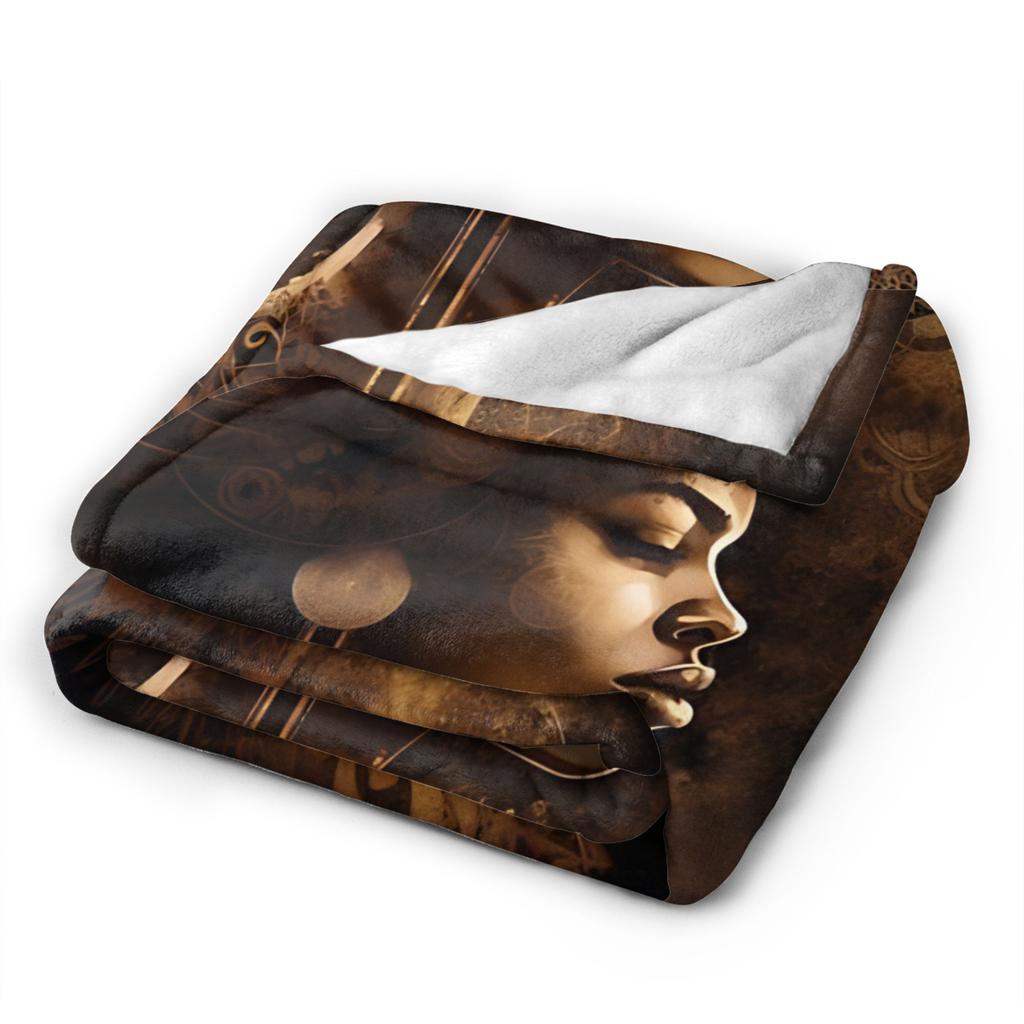 Afrocentric African Art Black And Gold Fleece Blankets Awesome Throw Blanket for Home 150*125cm Plush Thin Quilt,