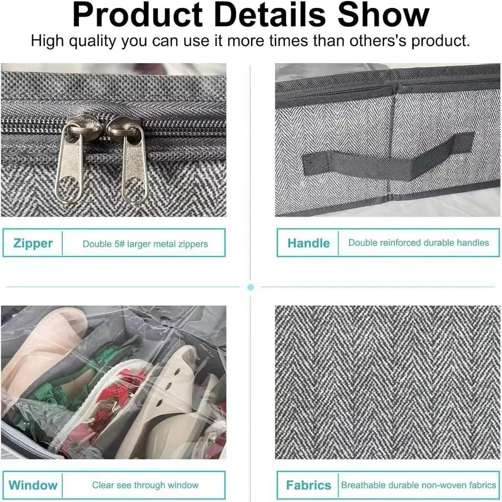 Органайзер для зберігання взуття під ліжком, 1 шт., вміщує від 12 до 16 пар взуття, з прозорим вікном, дихаючий, складається