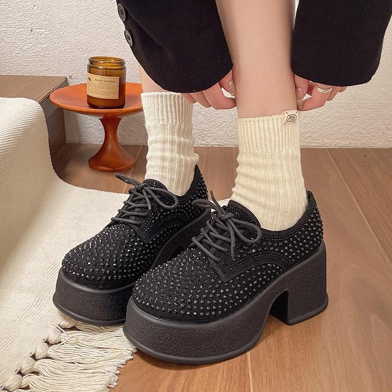 Fashion 2024 Brand Women's Shoes  Lace-up Women's High Heels Fashion Crystal Casual Pumps Women New Round Toe Platform Heels Zapatos