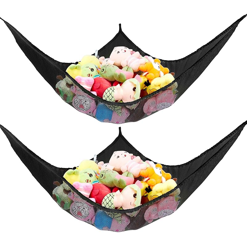

Jumbo Toy Net Hammock for Stuffed Animals KoHuiJoo Wall Sling Corner Extra Large Kids Children Mesh Toy Net Organizer (Black 2 Pack, 70 inch) 70 Inch (Pack of 2) чорний