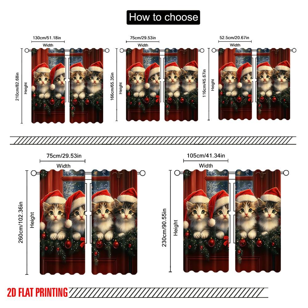 2pcs,2D Plane Printing Print Curtains Four Kittens Christmas Door Versatile Polyester Fabric (without Rod) Outdoor Decorations
