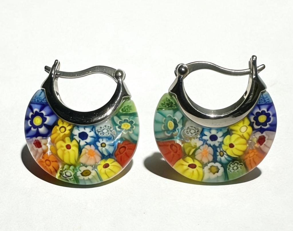 New Murano Basket Glass Hoop Earrings Daisy Stainless Steel Women Birthday Personalized Gift Fashion Jewelry Vibrant Colors