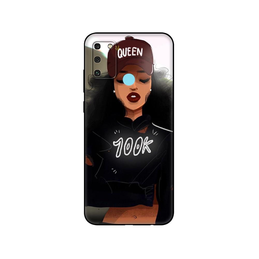 Black tpu Case For Huawei Honor 8a Prime 8s Prime 9 Lite honor 9A 9C 9X Premium 9x Pro 9S  African Beauty Afro Puffs Black Girl