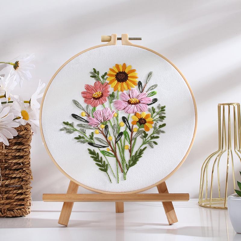 DIY Hand Embroidery Kit: Colorful Time Flowers Bridal Bouquet