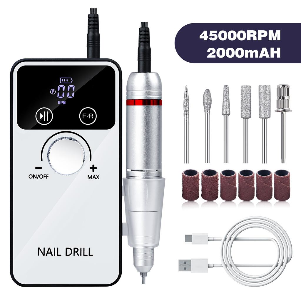 Professional 45000RPM Electric Nail Drill Machine - for Nail Salon & Home Use, Portable Manicure Kit LED Display