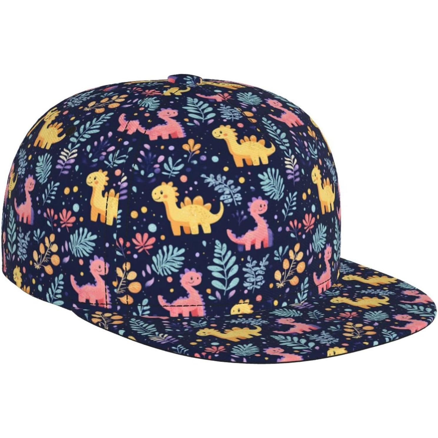 

Trucker Hats for Men Women Adjustable Comfy Cartoon Plant Dinosaur Print Flat Bill Baseball Cap Golf Hat Dad Hat Snapback One Size