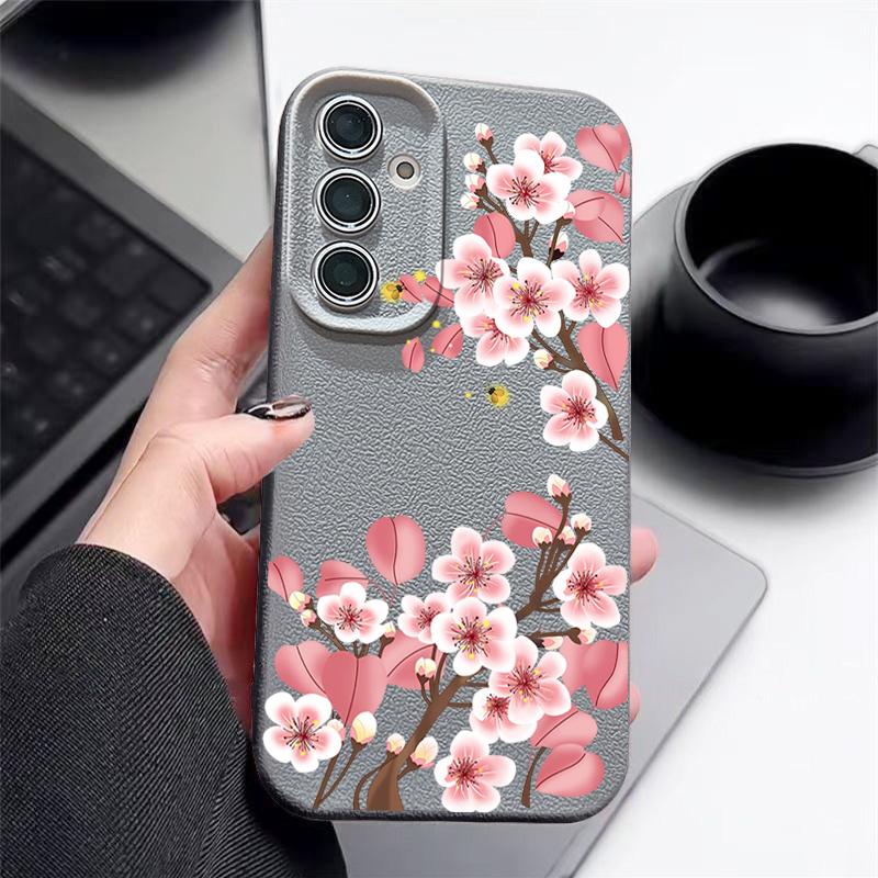 Pink Peach Blossom Case For Samsung Galaxy A17 A56 A16 A36 A26 A55 A54 A15 A34 5G S25 Edge S24 S23 Ultra S24 FE Soft Phone Cover