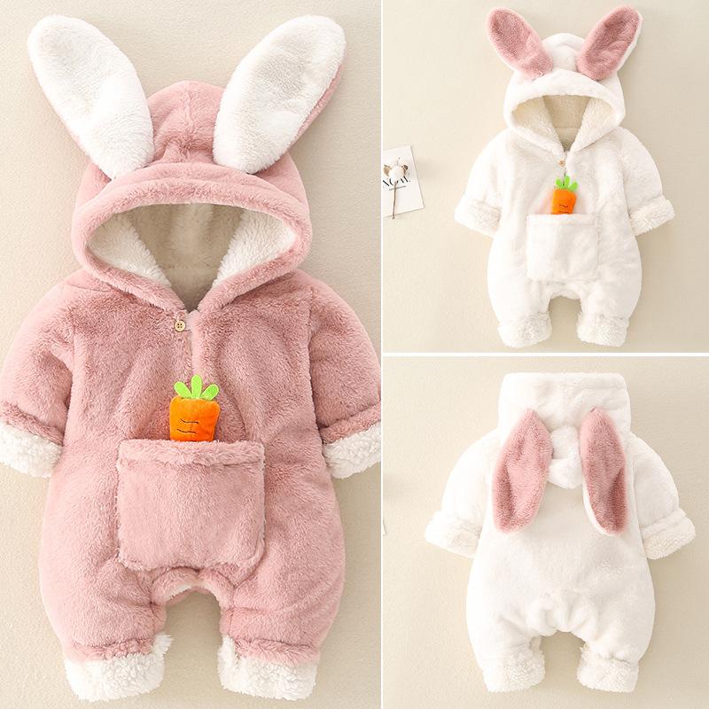 Salopete pentru bebeluși, iarnă, caldă, fleece de coral, nou-născut, haine pentru fetiță, paltoane de iepure de desene animate, salopetă pentru sugari, salopete pentru animale, pijamale