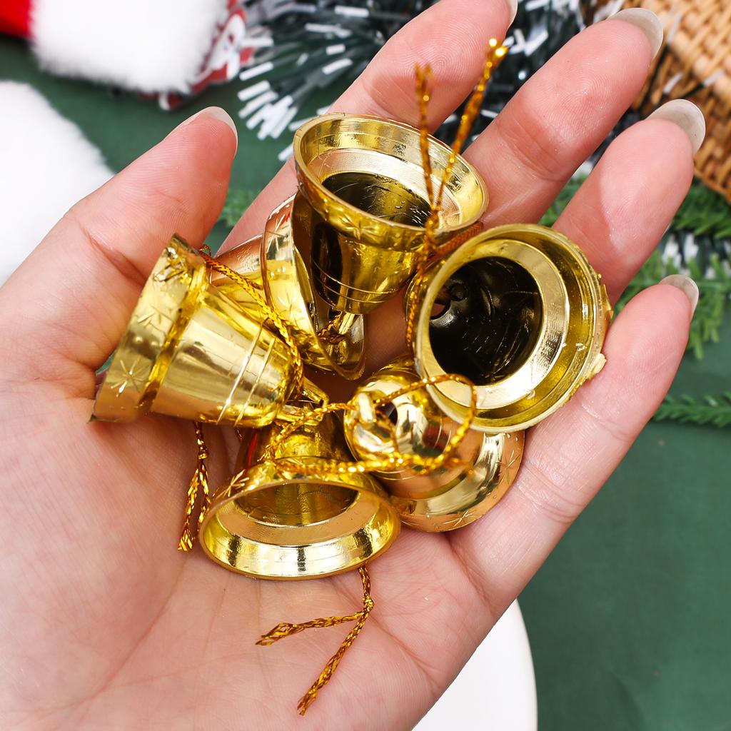 6/120pcs Christmas Bell Ornaments Gold Plastic Bells Xmas Tree Pendants New Year Party Hanging Decoration DIY Crafts Accessories