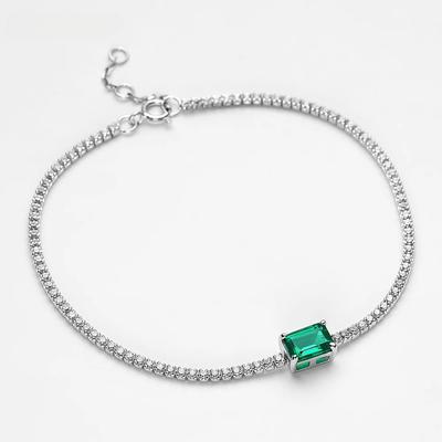 100% 925 Sterling Silver Tennis Bracelet Adjustable 5*7MM Emerald Cubic Zirconia  Fashion  Bracelet for Women Jewelry Gifts