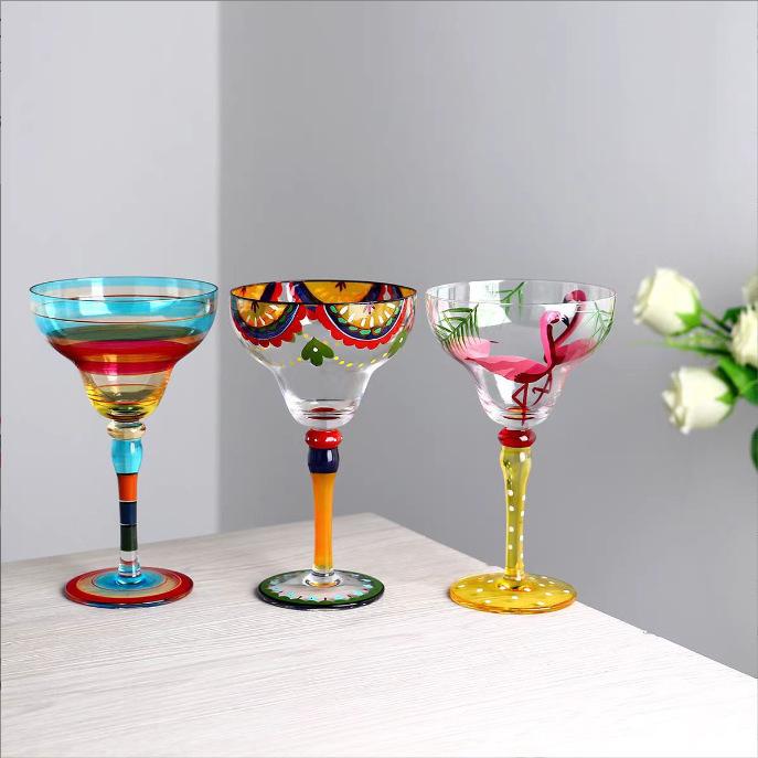 Painted Marguerite Western wine glass Crystal glass Hand-painted glass Cocktail glass Goblet Bar