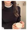 Women's Long Sleeve Fleece Lace Patchwork Slimming Base Layer Top for 2026 Autumn/Winter