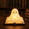 Safe Bedside Lamp for Kids Magic Book Ghost Night Light, Resin Tabletop Warm Glow with Moon Durable Small Table Star Relief, Cute Sleeping Light