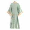 Moda Donna Stampa Floreale Verde Manica a Pipistrello Rayon Spiaggia Boemo Kimono Scollo a V Da Donna Robe Boho