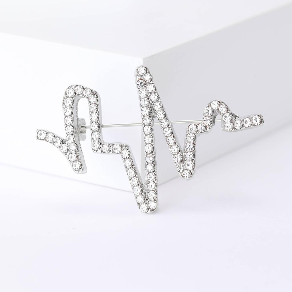 Simple High-End Sense Rhinestone Electrocardiogram Brooch Fashionable Versatile Suit With Jewelry Corsage