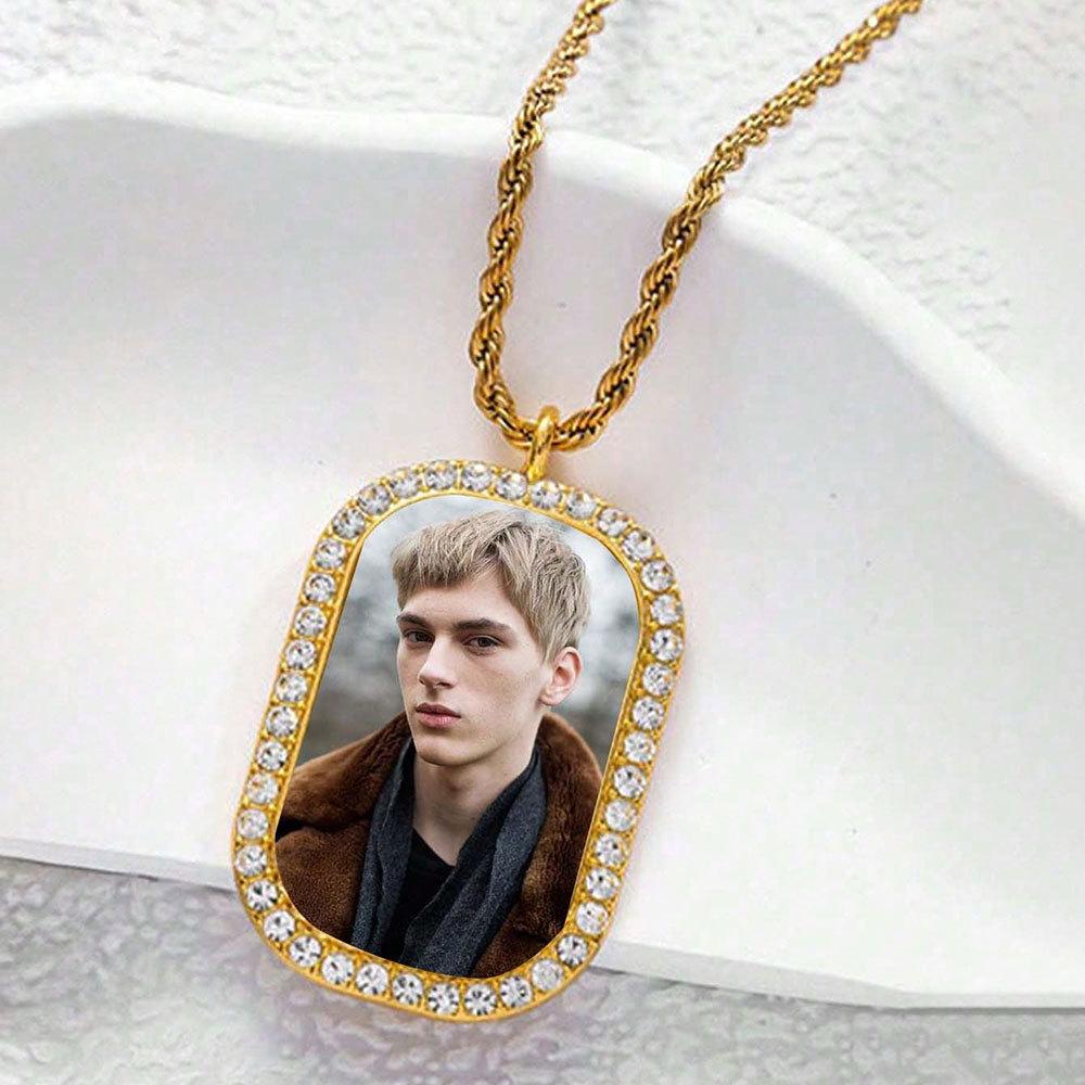 European Hip Hop Personalized Round Photo Men's Necklace