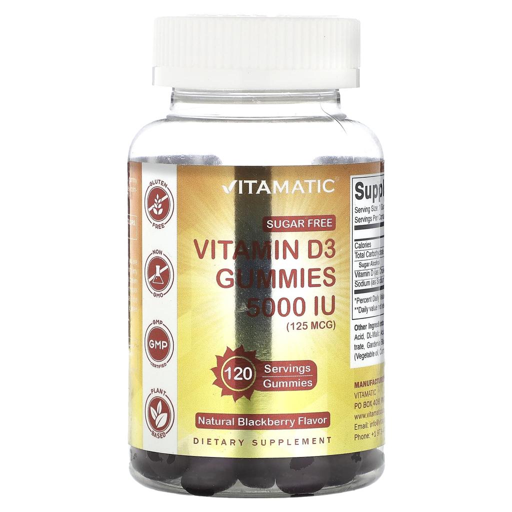 Sugar Free Vitamin D3 Gummies, Natural Blackberry, 125Mcg (5,000Iu), 120 Gummies