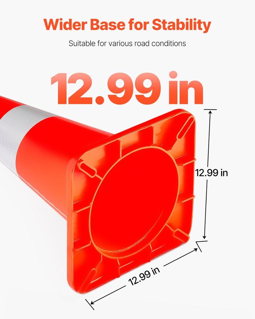Safety Cones Traffic Cones 12 x 28" Orange Reflective Collars Road Cones