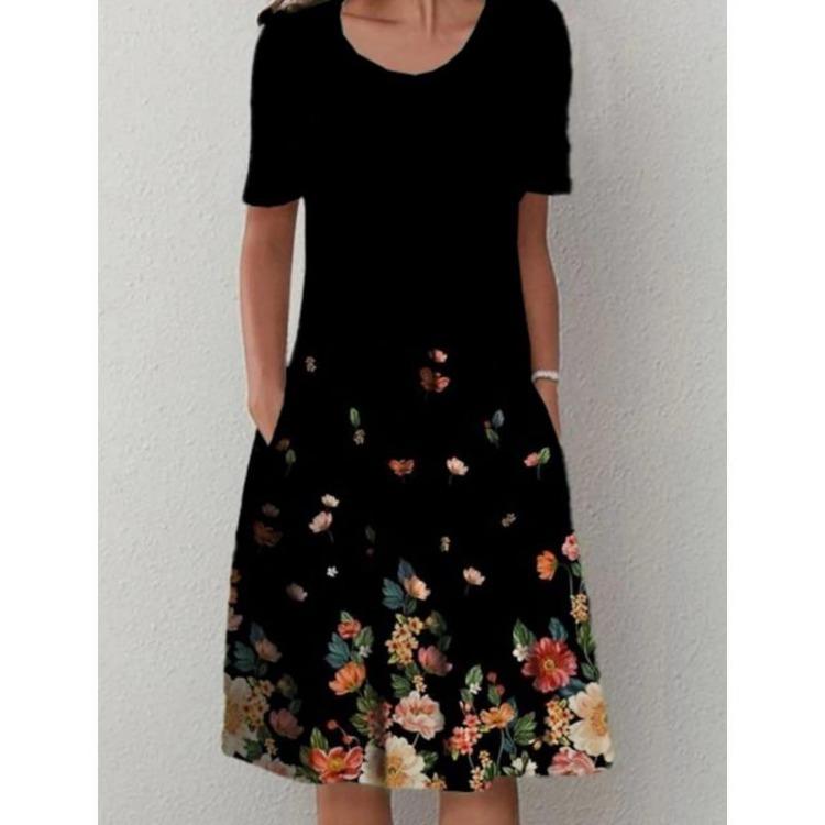 Floral Print Midi Dress with Pockets for Spring Summer