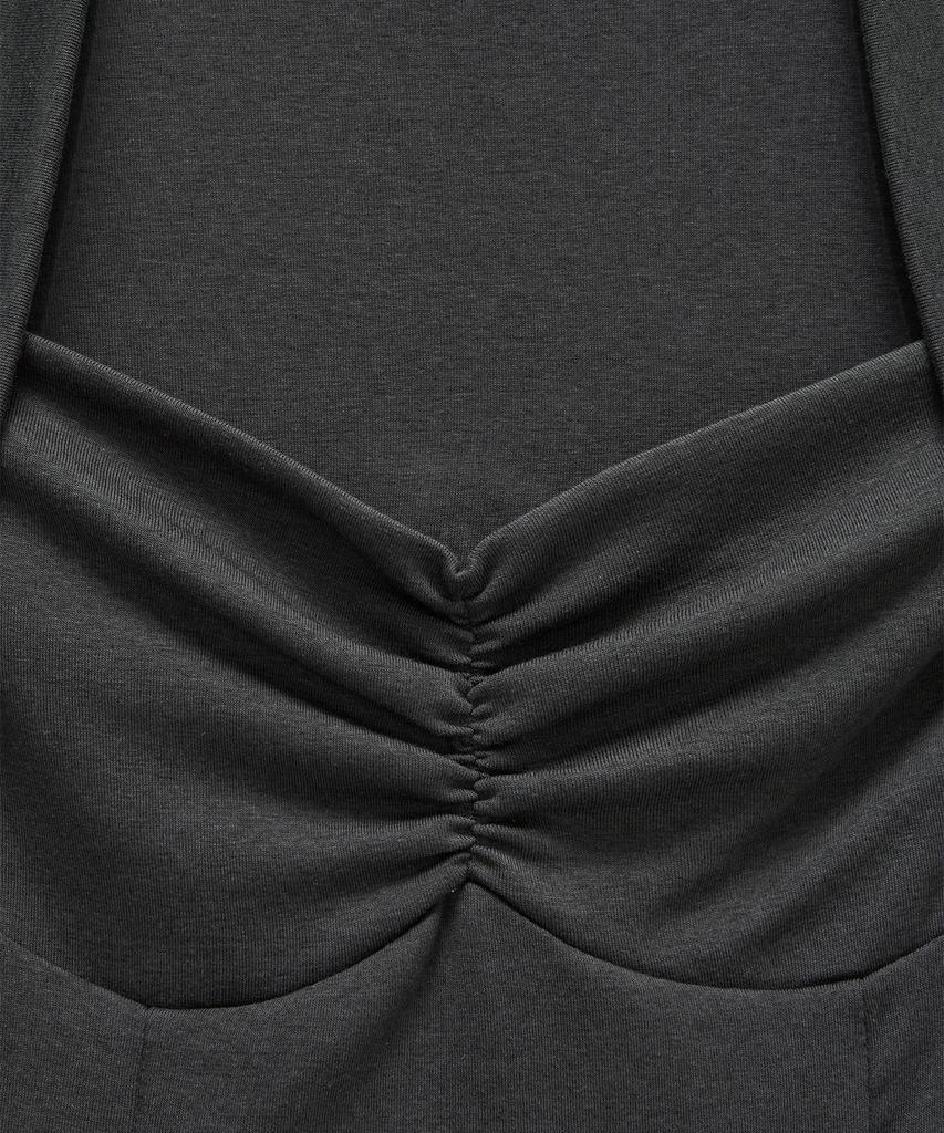 ETRE AU SOMMET Shirring Eyelet Bolero Top (Dark Gray)