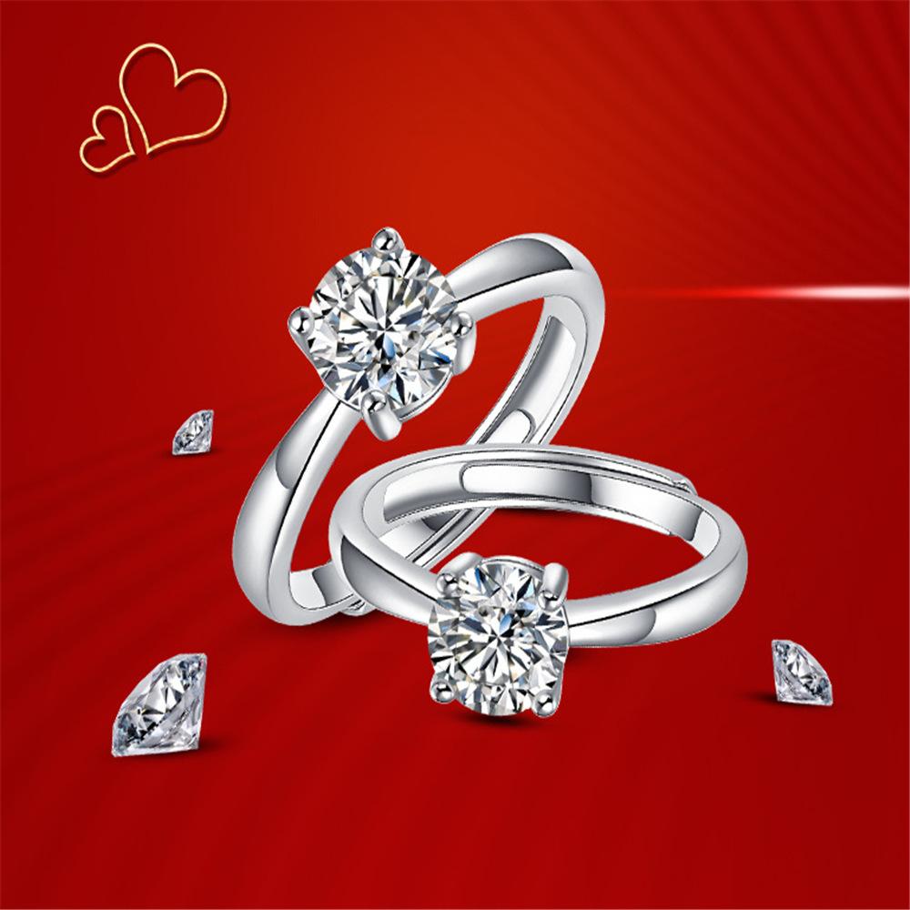1 Carat Ring S925 Silver Moissanite Ring Live Straight Arm Simple Four-Claw Ring Holder Jewelry Ring
