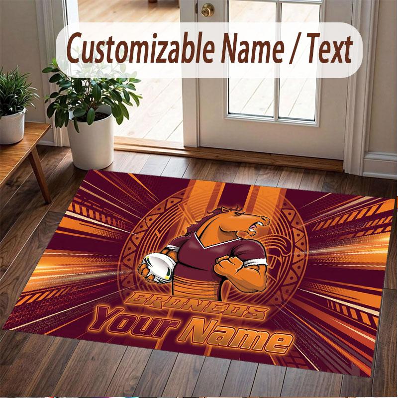 Custom Rug Brisbane Broncos Pattern Print Name Text Soft Non‑Slip Floor Carpet for Home Indoor Decoration