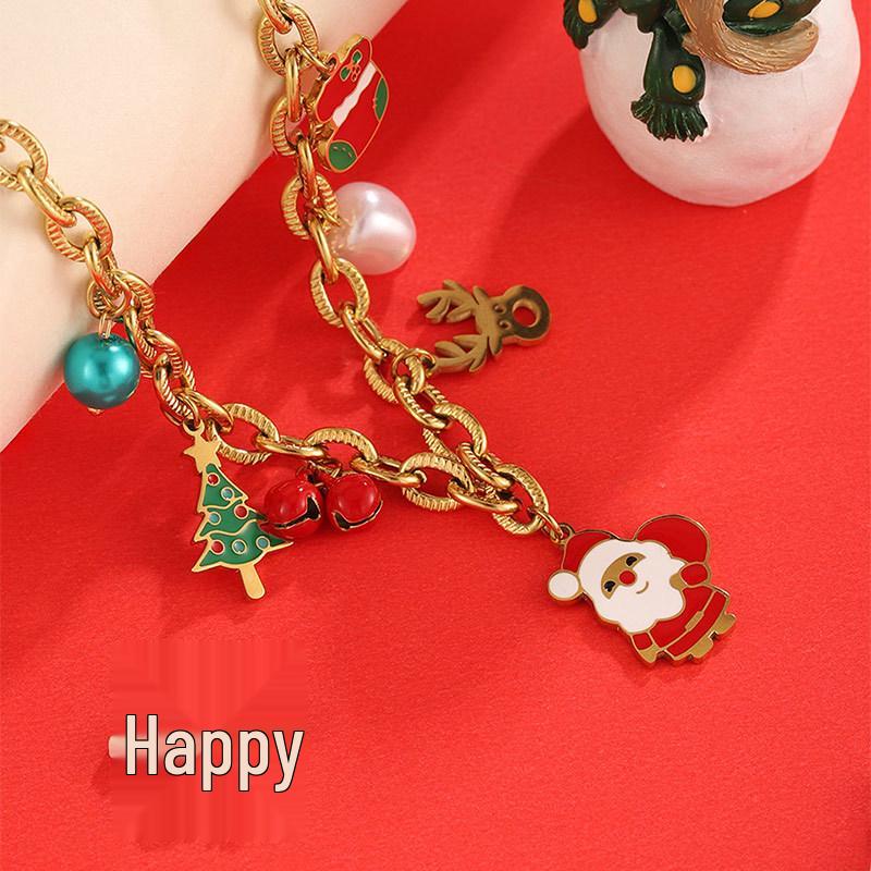 Stainless Steel Cute Santa Claus Christmas Pendant Necklace for Women