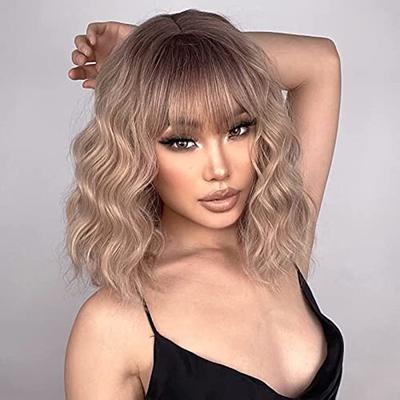 Kurze blonde Perücken mit Pony, synthetische gewellte blonde Perücken für Frauen, lockige pastellfarbene Ombre-blonde Perücke für den täglichen Gebrauch, Cosplay