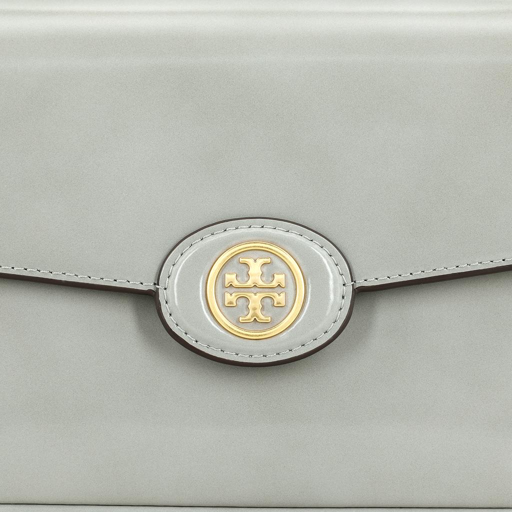 Tory Burch Robinson 21 Magnetic Flap Closure Adjustable Shoulder Strap Leather Crossbody Bag Women Bags Light-Gray 143122-021