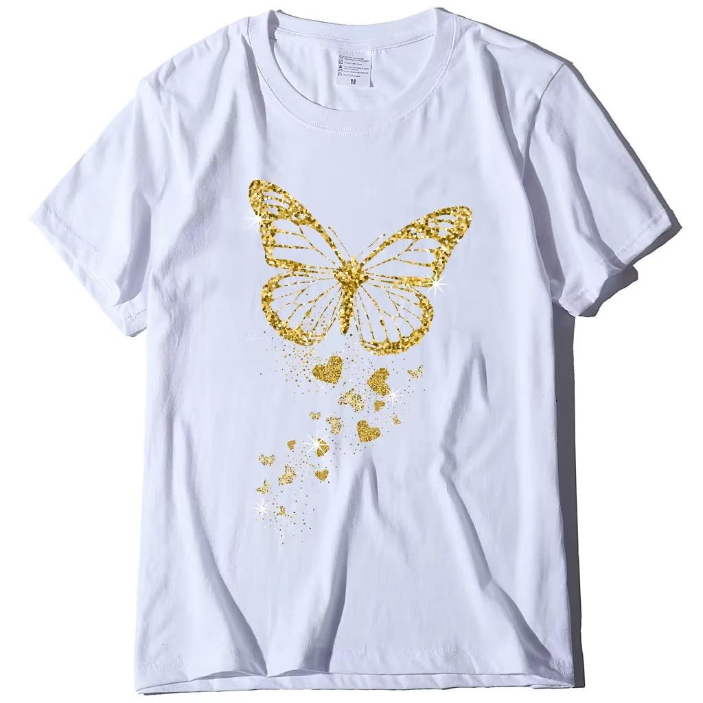 Unisex Unisex Golden Butterfly T Shirt Y2k Harajuku Vintage O Neck Short Sleeve Graphic Printed Streetwear Casual Tops