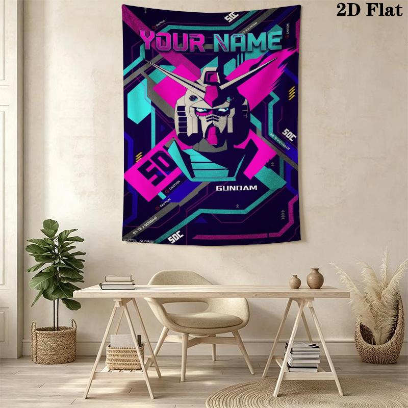 Name Custom Gundam Wall Tapestry Aesthetic Wall Hanging Printed Fabric Blanket Decorative Tapestries for Bedroom Living Room Home Decor