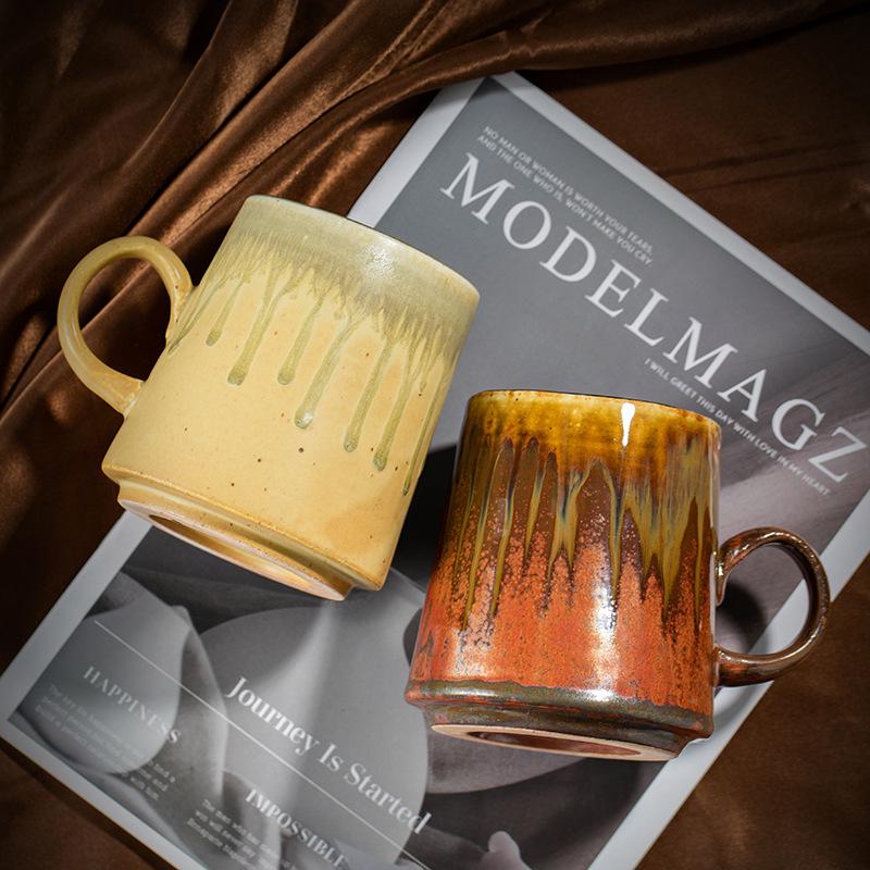 Retro Ceramic Coffee Mug - Large Capacity Coarse Pottery Water and Beer Cup, Light Luxury Design for Home or Office Use