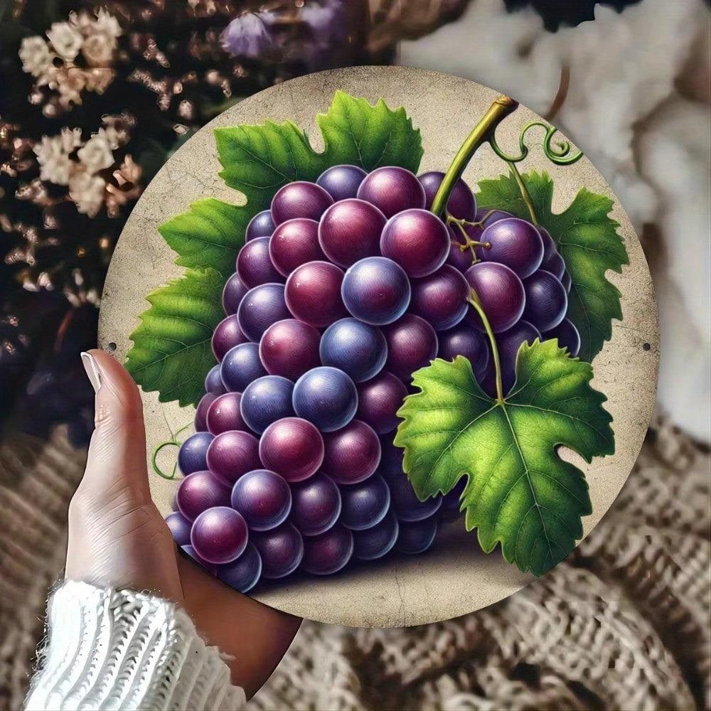Kovový plechový znak ve vintage stylu Hroznová nástěnná dekorace Kulaté nerezové Kuchyňské umění