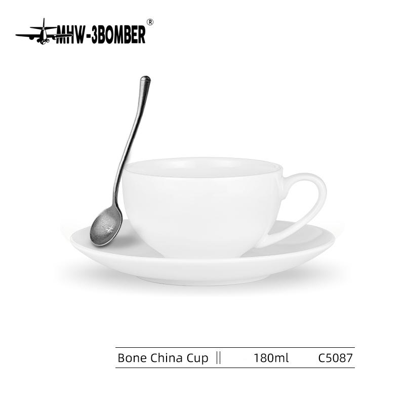 

MHW-3BOMBER Кофейная чашка из костяного фарфора с ложкой для эспрессо и блюдцем, набор для капучино, чая, латте, художественные кружки для дома, бариста 180ml Set