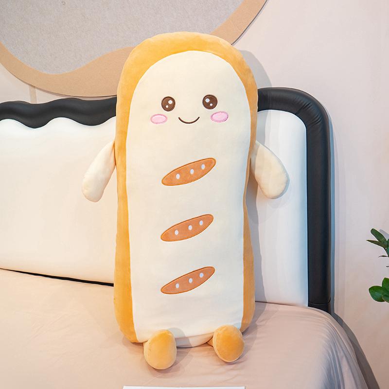 

Non-Toxic Plush Bread Soft Stuffed Food Pillow Long Toast For Sleeping Smile Face Brown Sop Gift 80cm