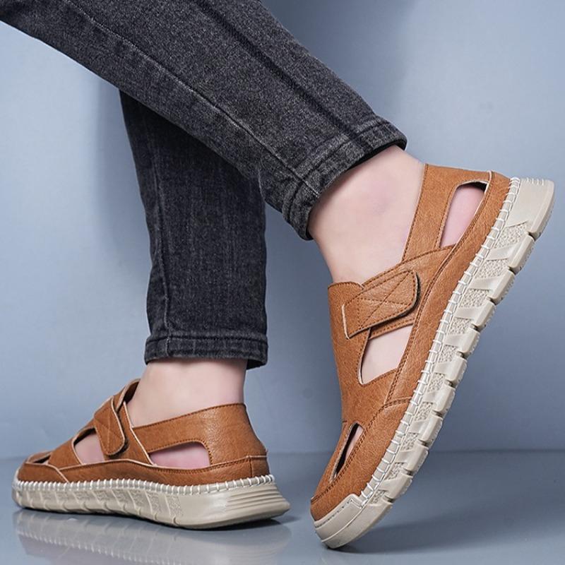 Fashion Summer Sandalias for Men Fashion Casual Leather Sandals  Breathable Hollow Out Sandalias Non Slip Sneakers for Men Roman Sandals