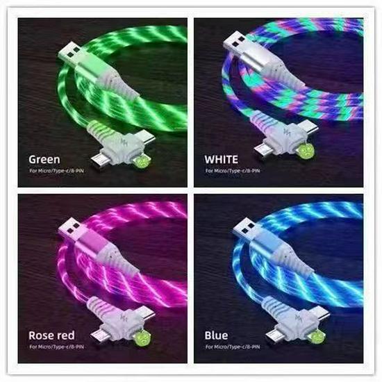 3-in-1 LED Flowing Light Charging Cable: Multi-use, Single Line Horse Racing Effect