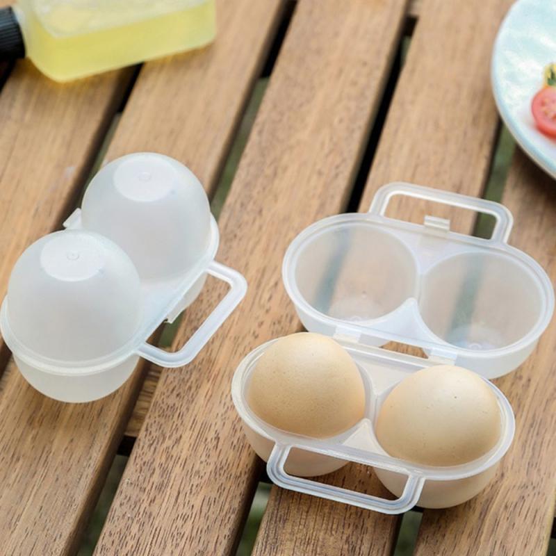 1-5pcs 2-cell Outdoor Portable Egg Box, Eggs Carrier with Handle Shockproof Anti-drop, Egg Storage Container, Plastic Egg Tray