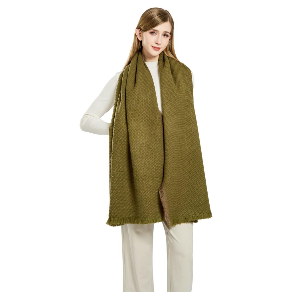 Winter imitation cashmere thickened warm scarf women's wear dual-purpose versatile skin-friendly and comfortable widened plaid fringed scarf