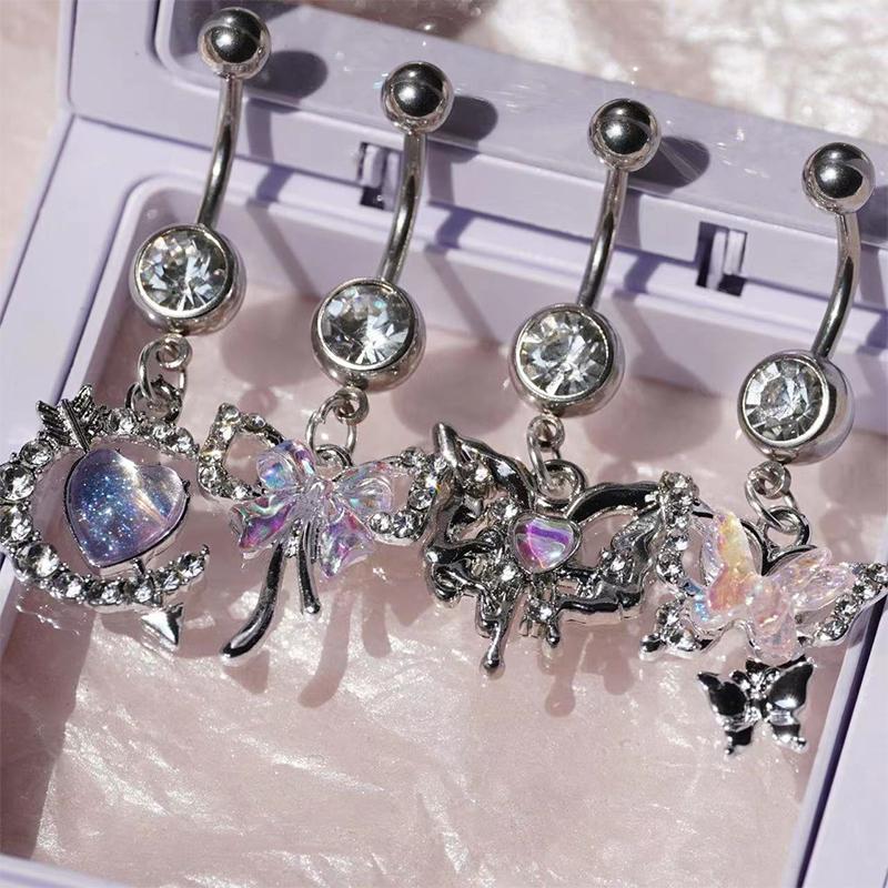Colorful Zircon Butterfly Heart Stainless Steel Belly Button Rings For Women Navel Piercing Rings Sexy Body Jewelry Gift